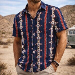 Southwestern Aztec Tribal Button Up Shirt Men’s M Festival Western